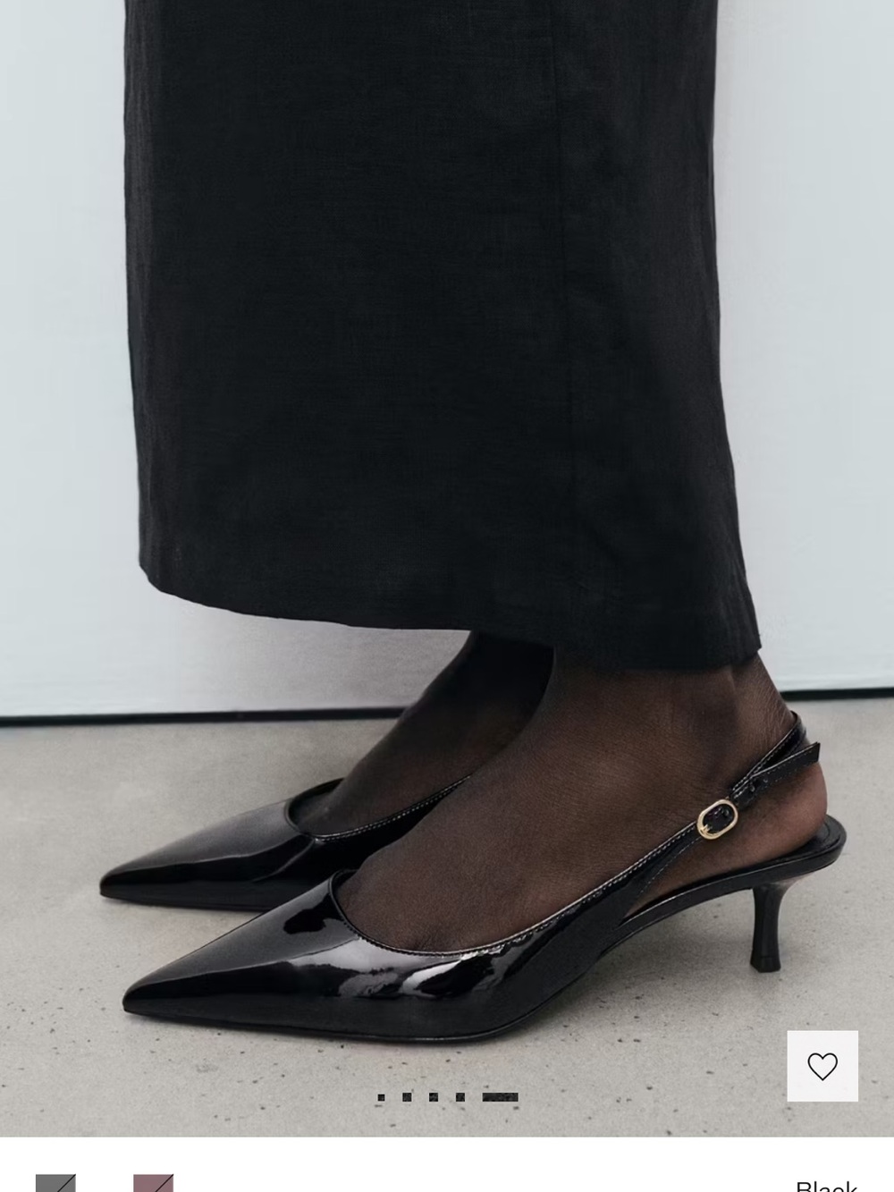 Mango Black Patent Slingback Kitten Heels